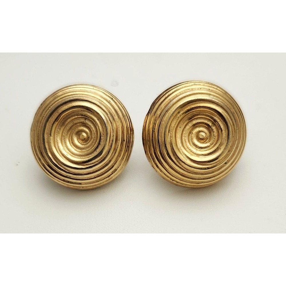 Vintage Napier Gold Tone Textured Abstract Spiral Screwback Earrings 1" Diameter